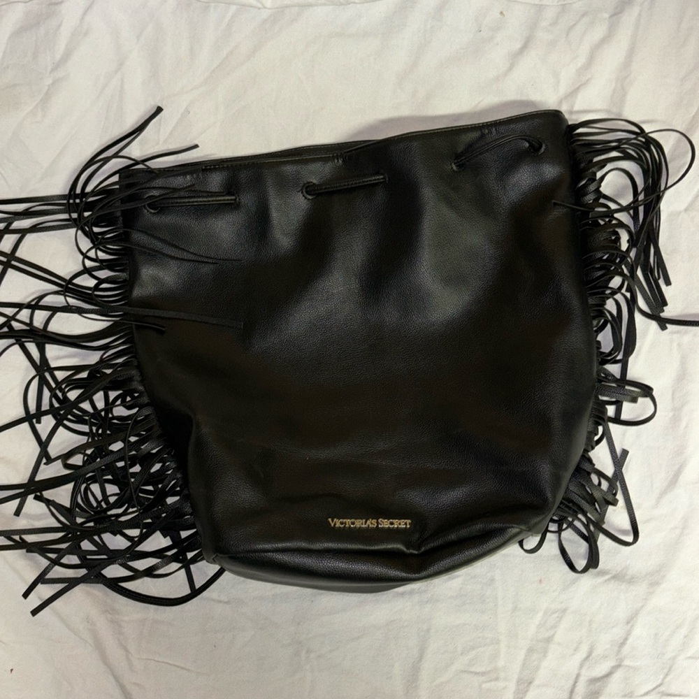 Victoria's Secret Women’s Black Fringe Drawstring Backpack